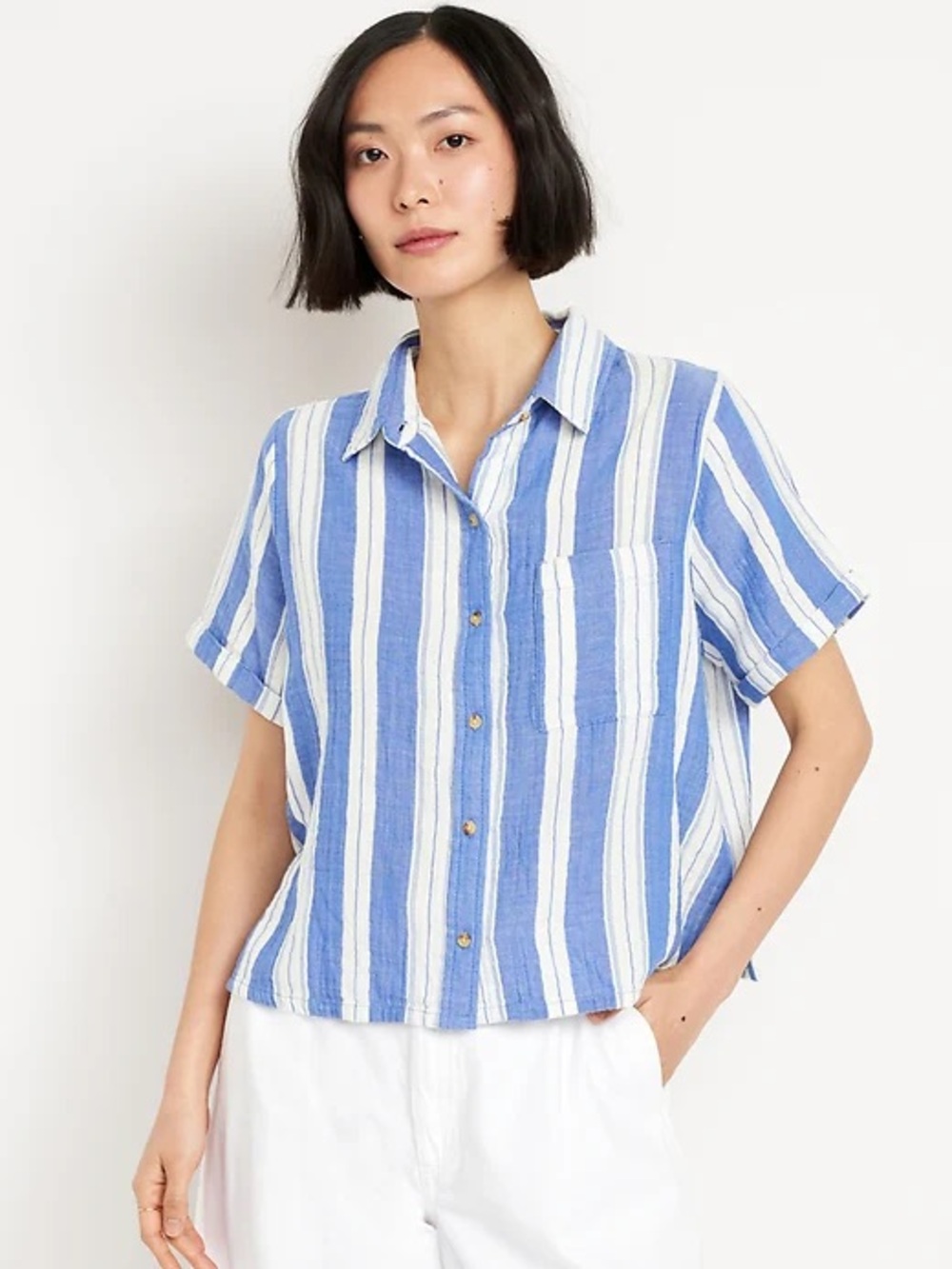 Old Navy Blue and White Striped Button-Down Shirt